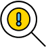 a magnifying glass with a warning sign in the center icon
