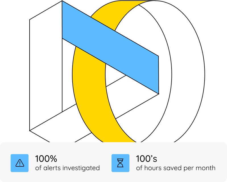 a triangle and circle intertwined shapes that are yellow, blue, and white with stats and icons below