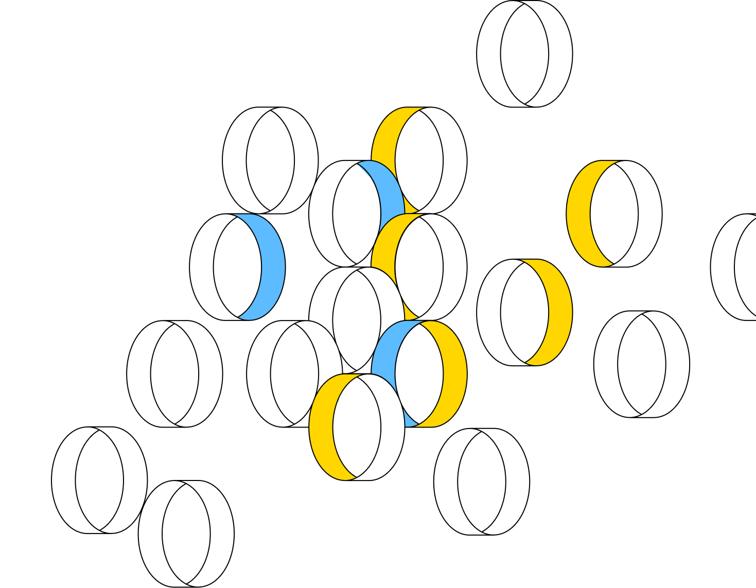 group of white, blue and yellow 2D drawn circles