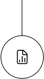 a document with a bar graph icon inside a black outline circle with a vertical line at the top