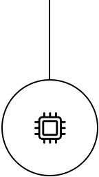 a computer chip icon inside a black outline circle with a vertical line at the top
