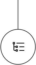 an outlined steps list icon inside a black outline circle with a vertical line at the top
