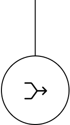 an integration arrow icon inside a black outline circle with a vertical line at the top