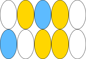 two rows of blue, yellow, and white ovals