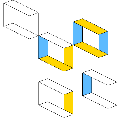 group of white, blue and yellow 2D drawn rectangles