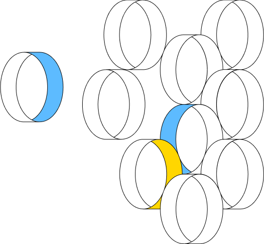 group of white, blue and yellow 2D drawn circles