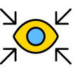 a blue and yellow eyeball icon with 4 arrows pointing at it