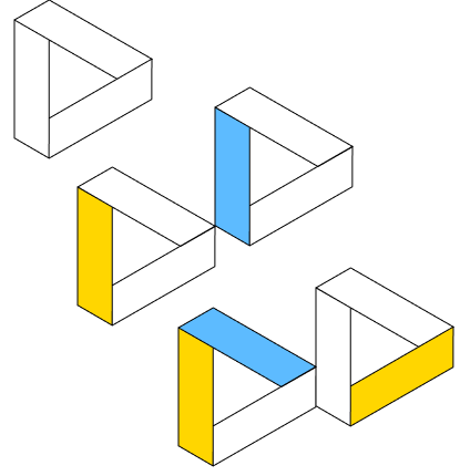 group of white, blue and yellow 2D drawn triangles