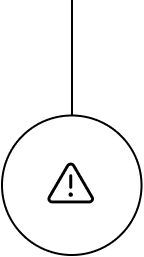 a triangle warning icon inside a black outline circle with a vertical line at the top